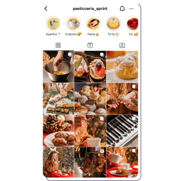 griglia di instagram della pasticceria sprint
